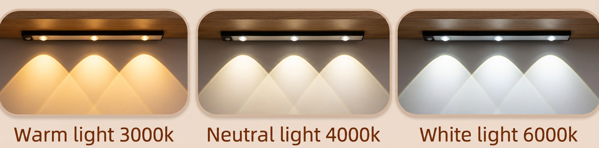 GlowSense warm 3000K, neutral 4000K and daylight 6000K light tones